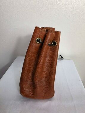 Mini Handmade Women's Brown Leather Drawstring Sling Bag